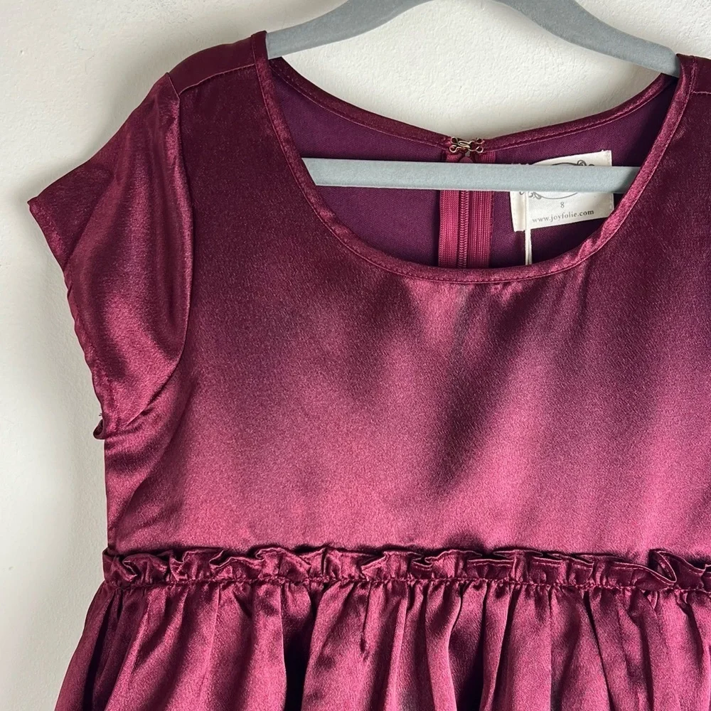 Joyfolie | Western Prairie Cottagecore Lorelei Dress Burgundy Satin | 8